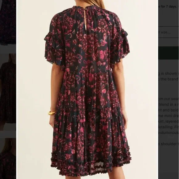 ULLA JOHNSON Fawn floral Dress‎ in Midnight Sz 6